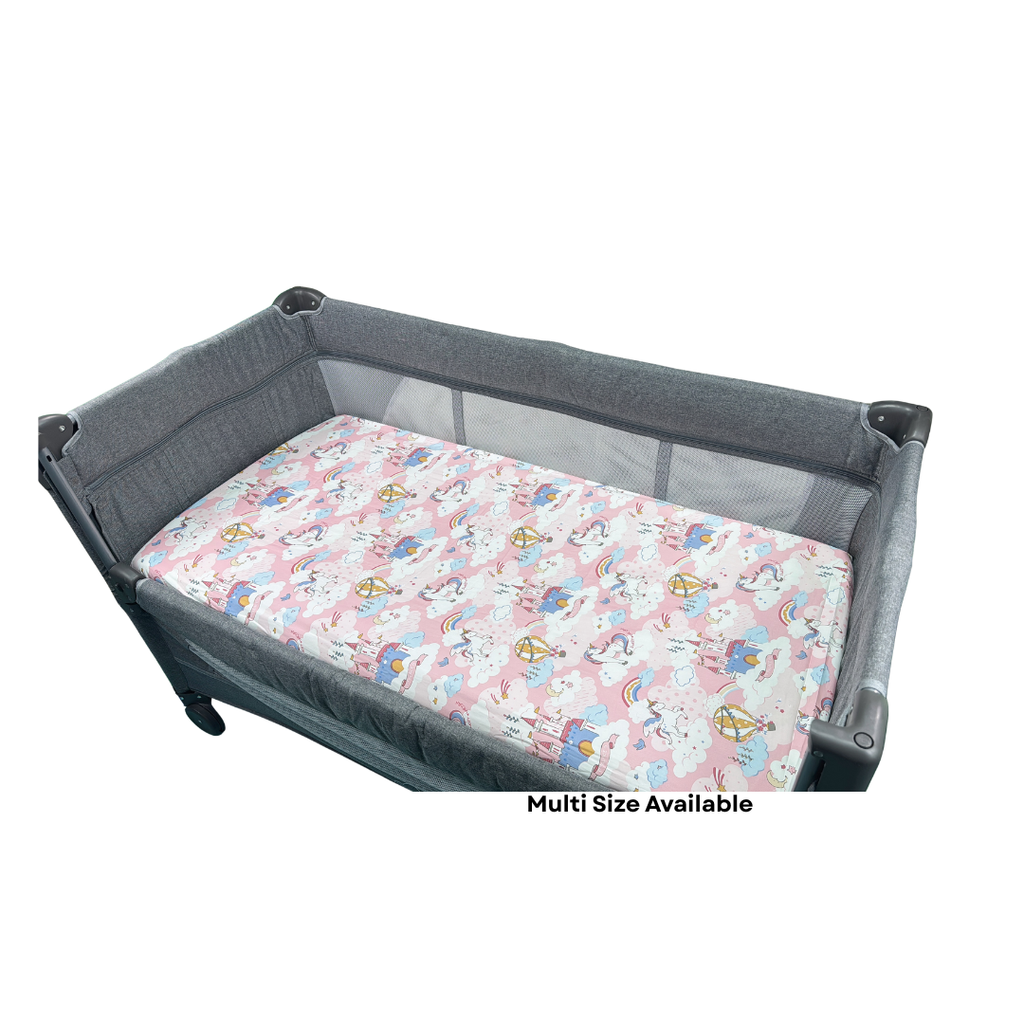 100% Pure Combed Cotton Baby Mattress Fitted Sheet-Pink Castle