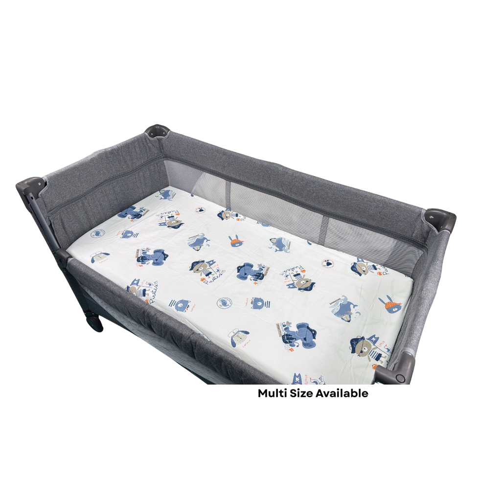 100% Pure Combed Cotton Baby Mattress Fitted Sheet-Blue Pirate