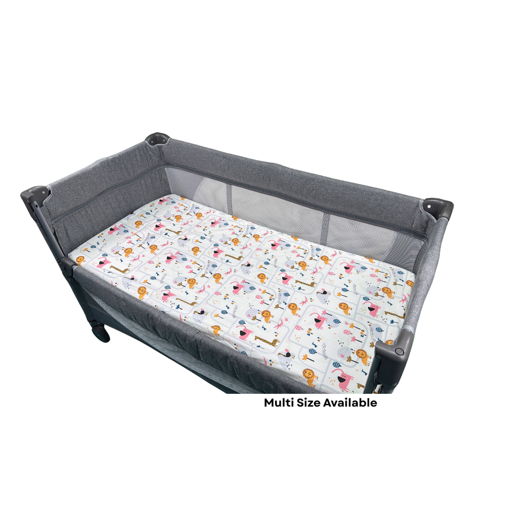 100% Pure Combed Cotton Baby Mattress Fitted Sheet-Animal Zoo