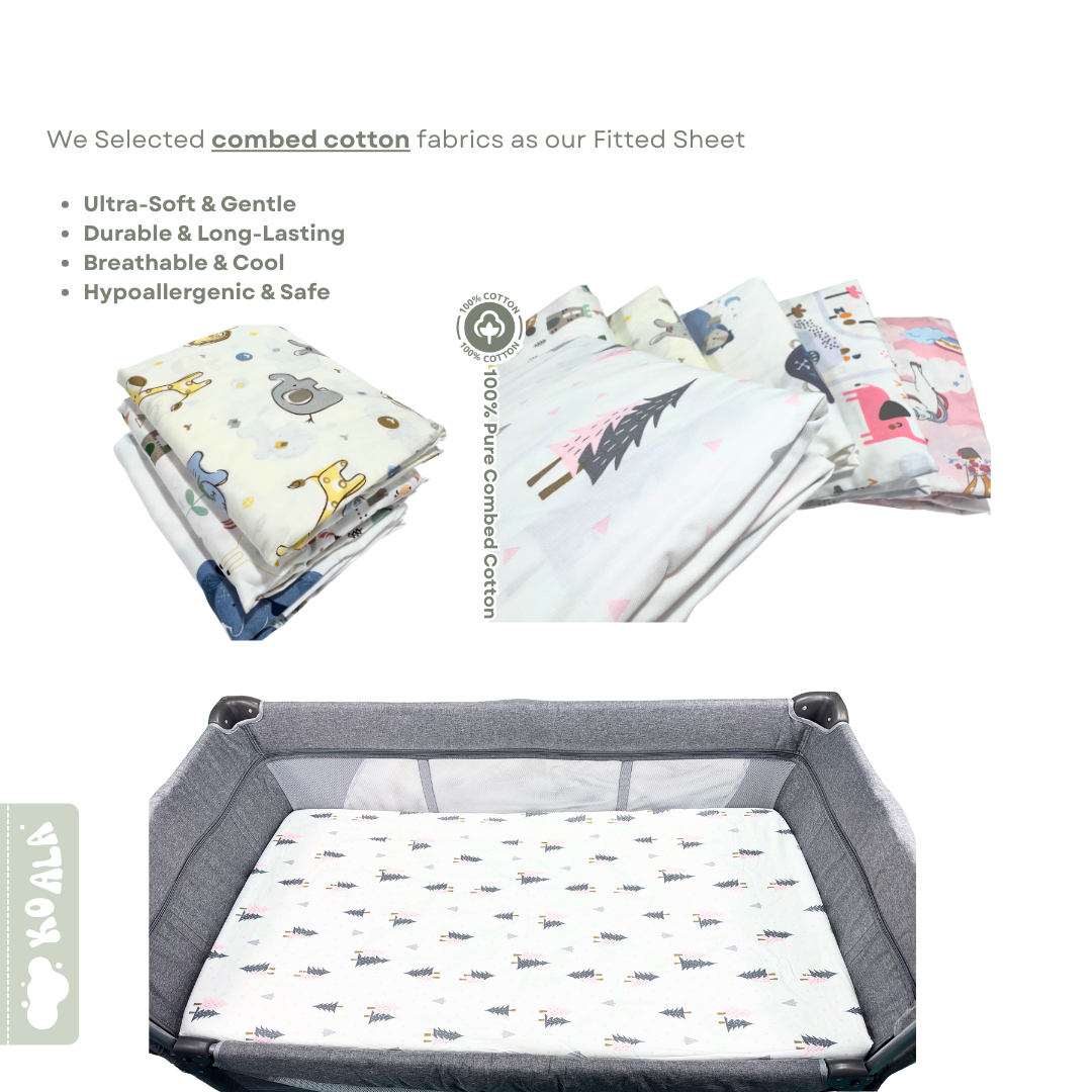 100% Pure Combed Cotton Baby Mattress Fitted Sheet-Animal Zoo