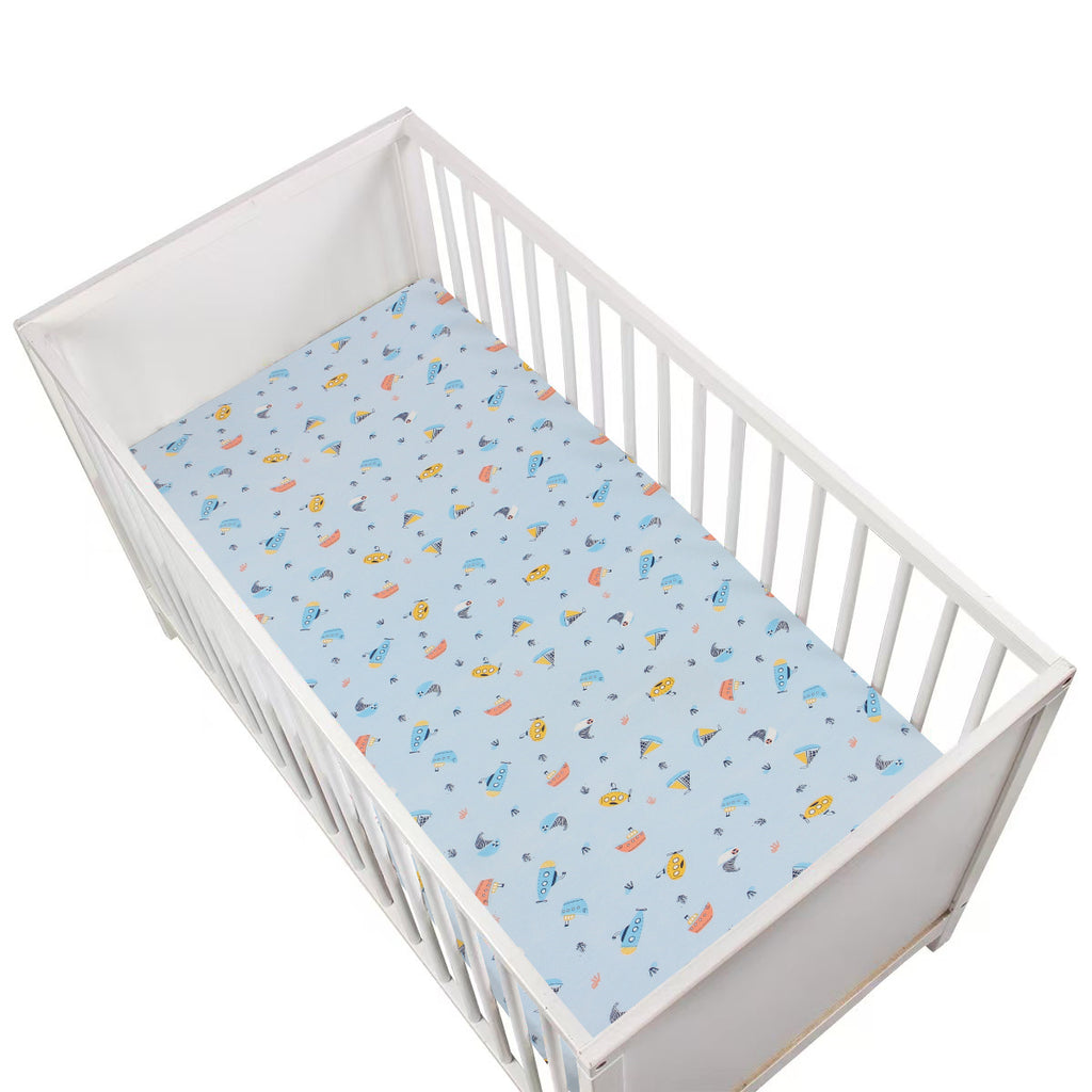 Ultra Soft Baby Mattress Fitted Sheet-Blue Ocean -Multi Size