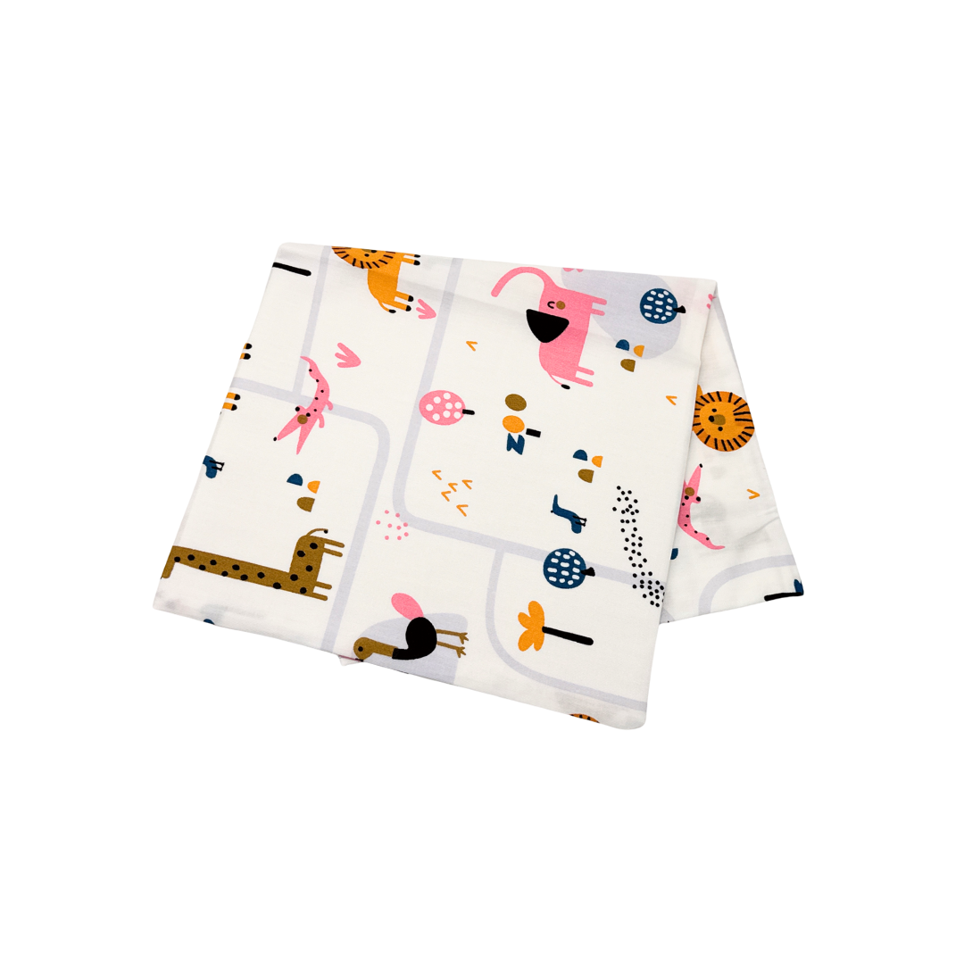 100% Pure Combed Cotton Children Head Pillow Case - Animal Zoo