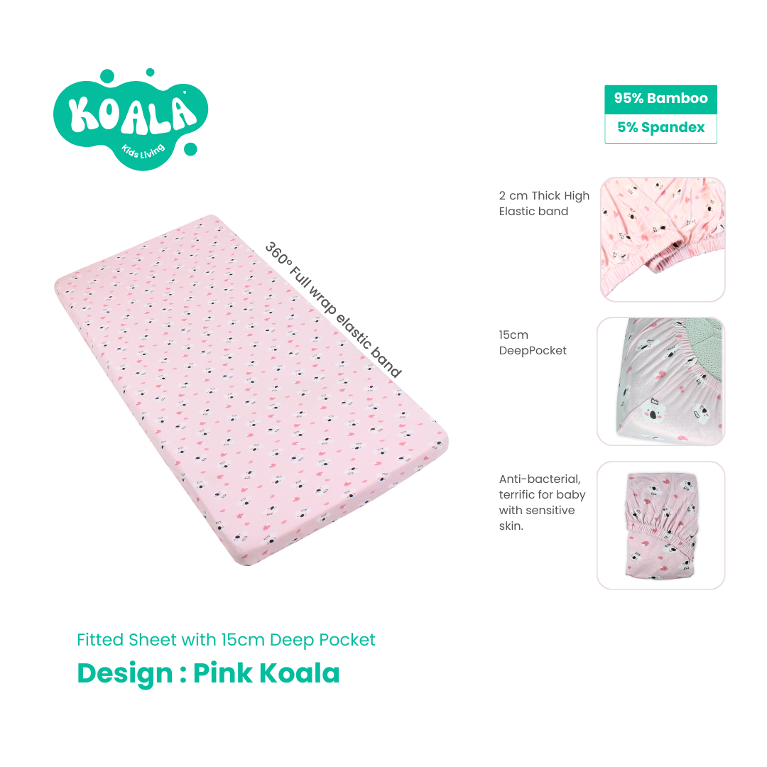 Ultra Soft Baby Mattress Fitted Sheet-Pink Koala-Multi Size