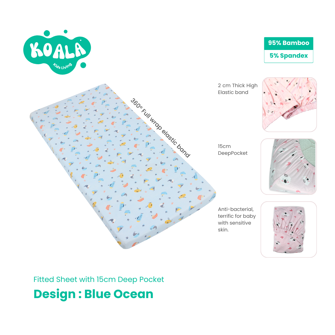 Ultra Soft Baby Mattress Fitted Sheet-Blue Ocean -Multi Size