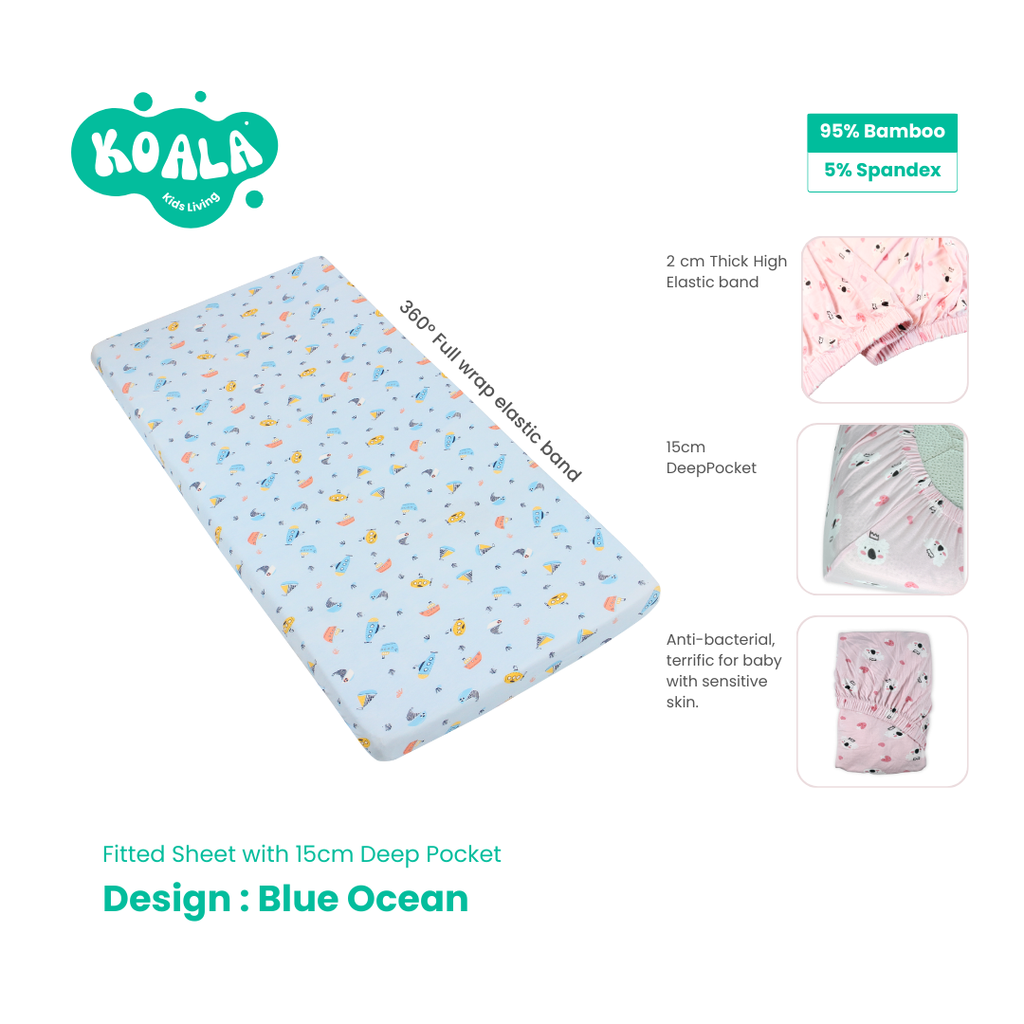 Ultra Soft Baby Mattress Fitted Sheet-Blue Ocean -Multi Size