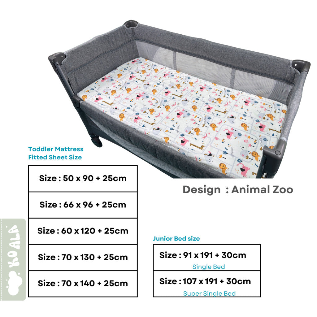 100% Pure Combed Cotton Baby Mattress Fitted Sheet-Animal Zoo
