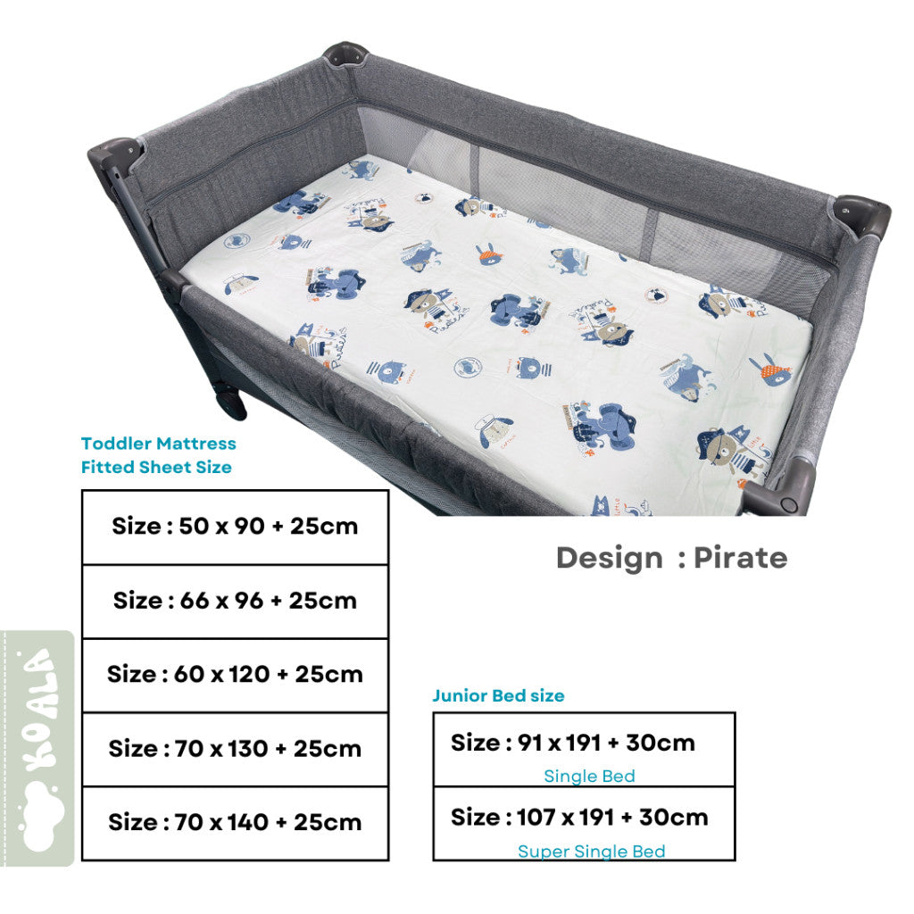 100% Pure Combed Cotton Baby Mattress Fitted Sheet-Blue Pirate