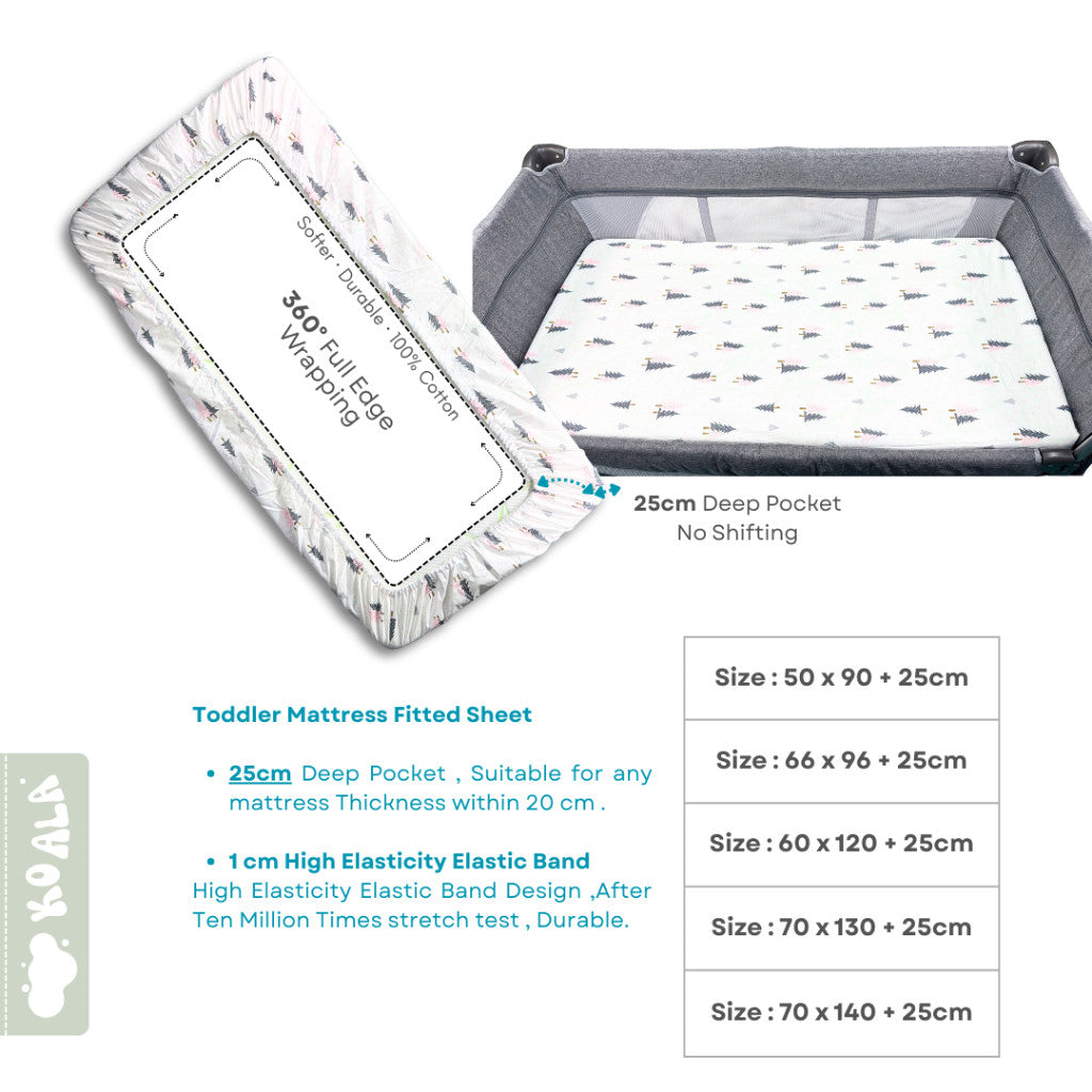 100% Pure Combed Cotton Baby Mattress Fitted Sheet-Animal Zoo